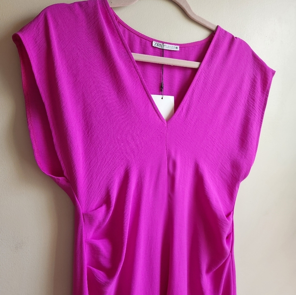 Zara Draped Fushia Midi Dress - Picture 4 of 6
